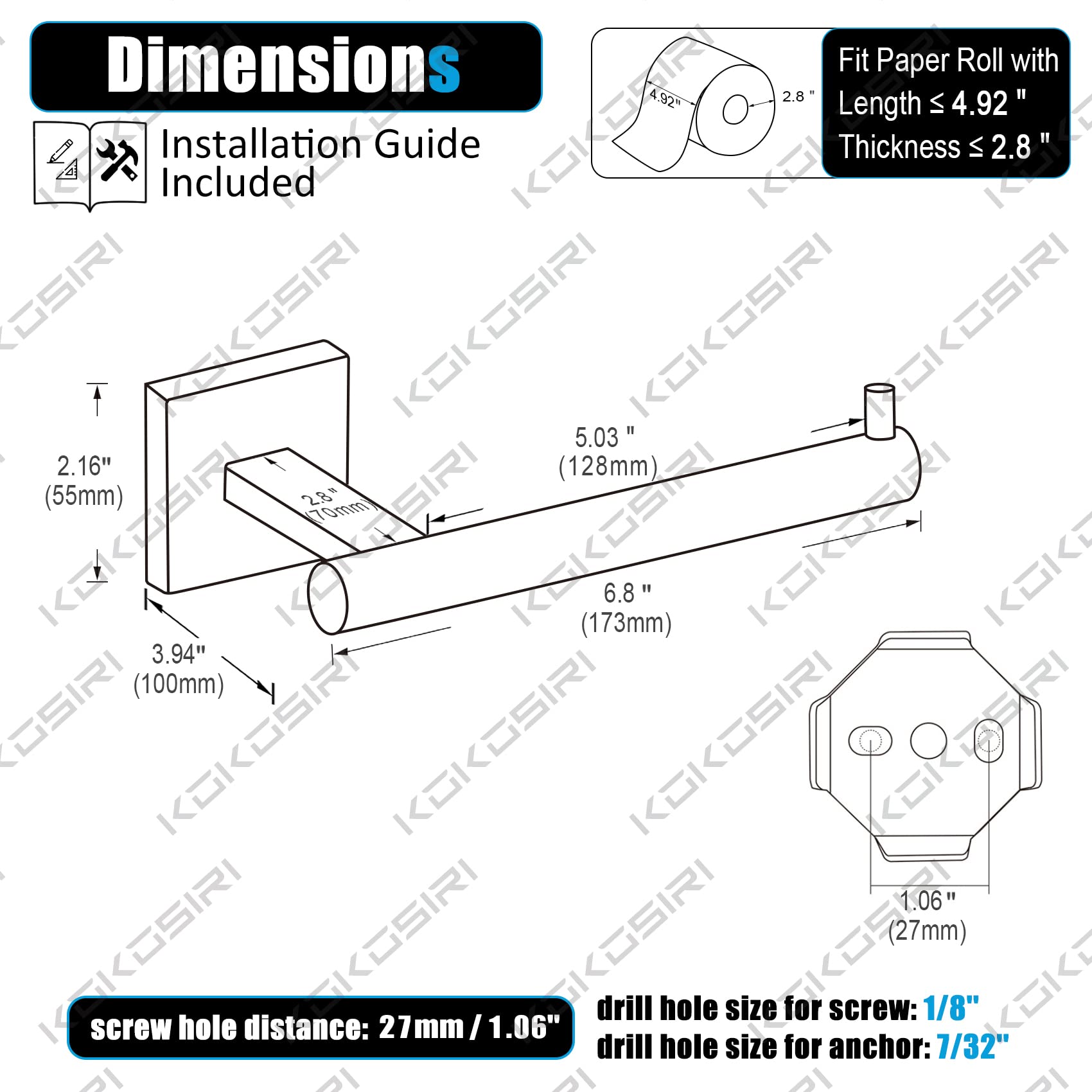 Kokosiri Toilet Paper Holder Oil Rubbed Bronze Toilet Roll Holder Hold Mega Rolls Kitchen Bathroom Tissue Paper Dispenser Stainl